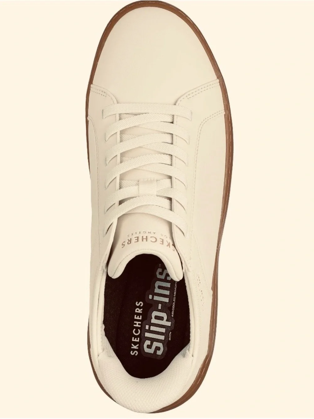 Skechers Men's Cream Lace-Up Sneakers with Brown Gum Sole